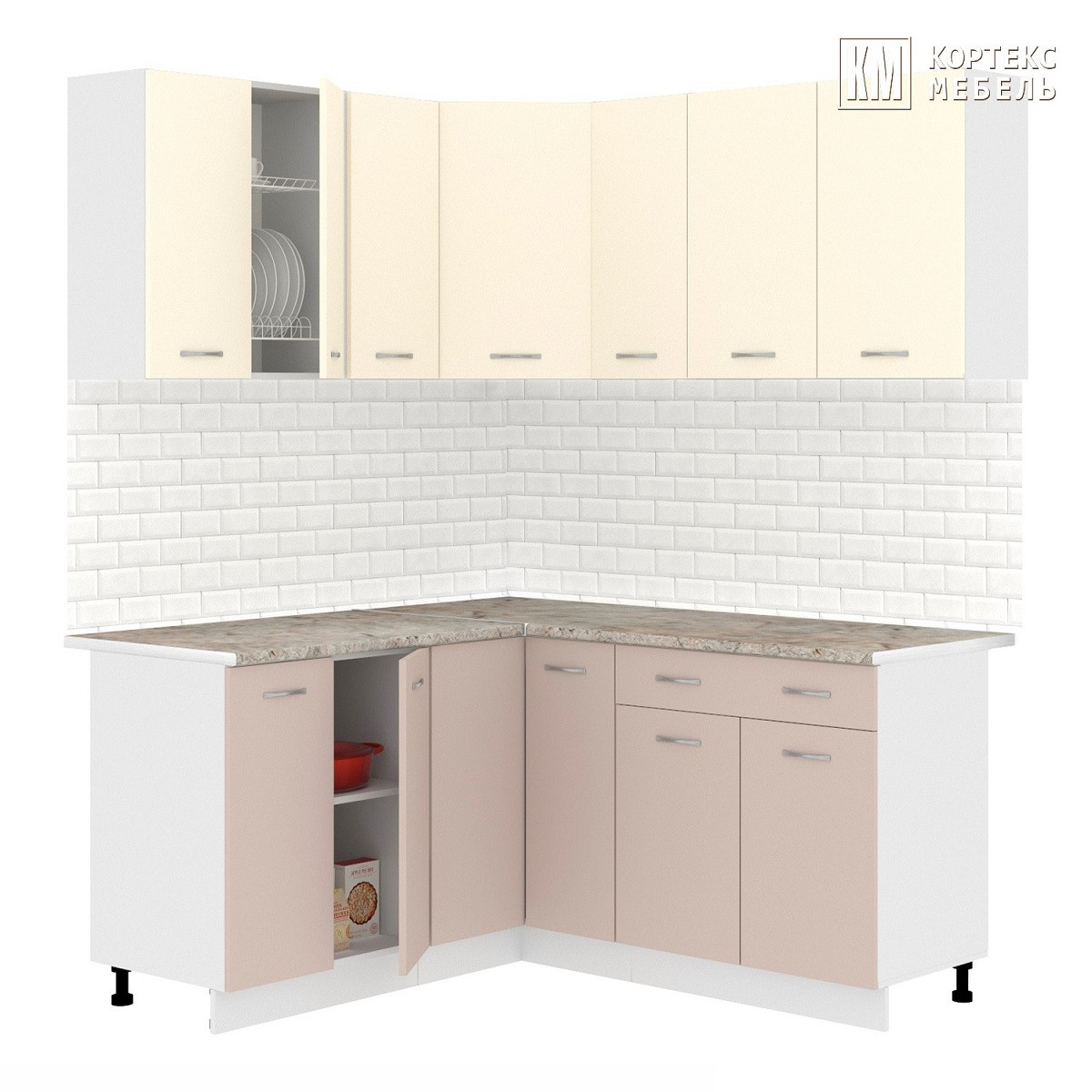 Кухня угловая Лира 1.5x1.7 м Крем - Капучино