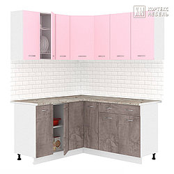 Кухня угловая Лира 1.5x1.7 м Розовый - Оникс