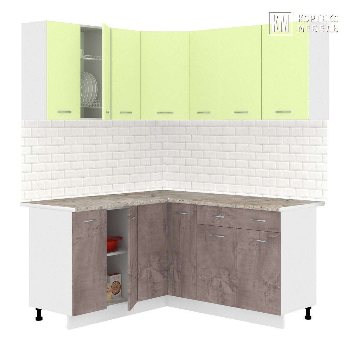 Кухня угловая Лира 1.5x1.7 м Салатовый - Оникс