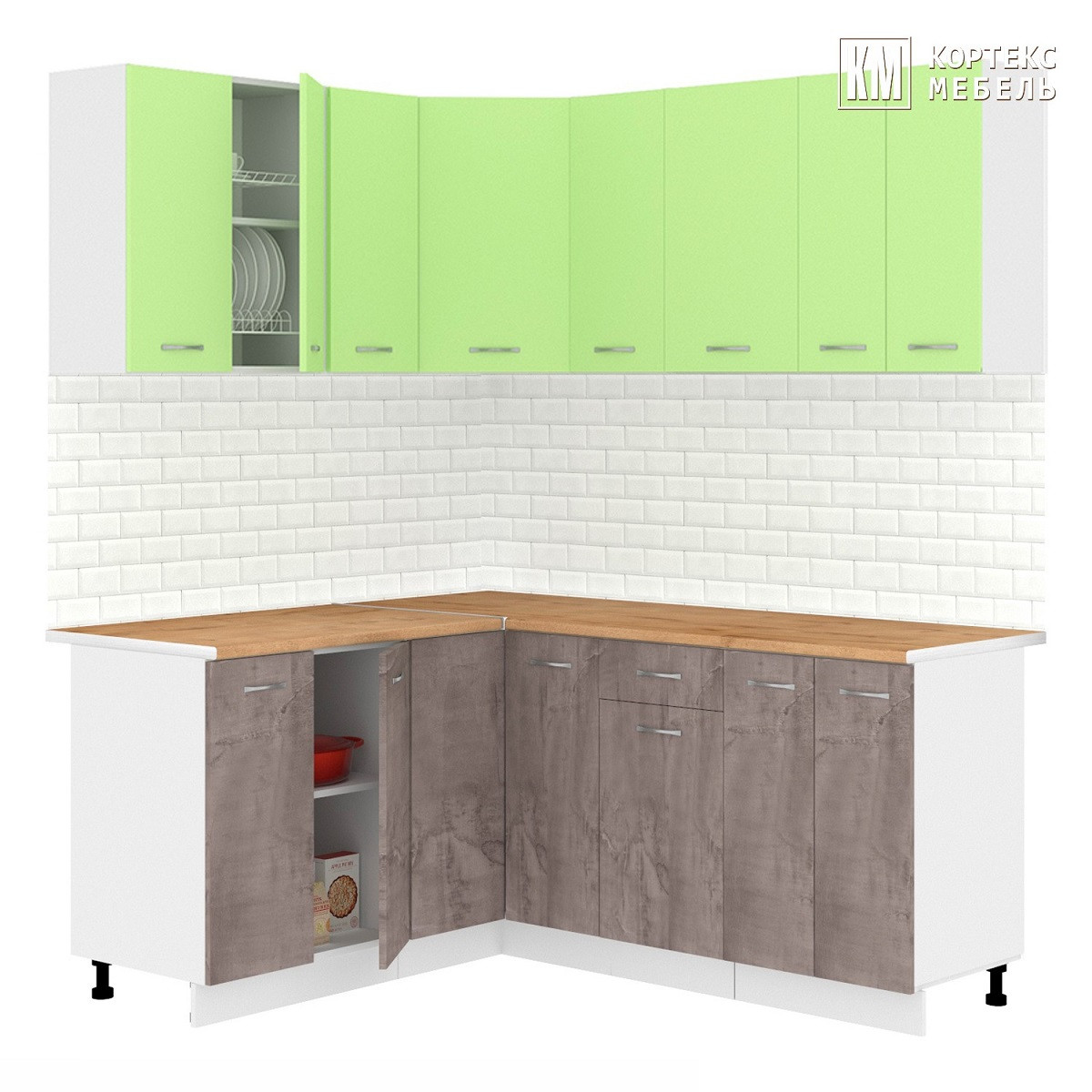 Кухня угловая Лира 1.5x1.8 м Зеленый - Оникс