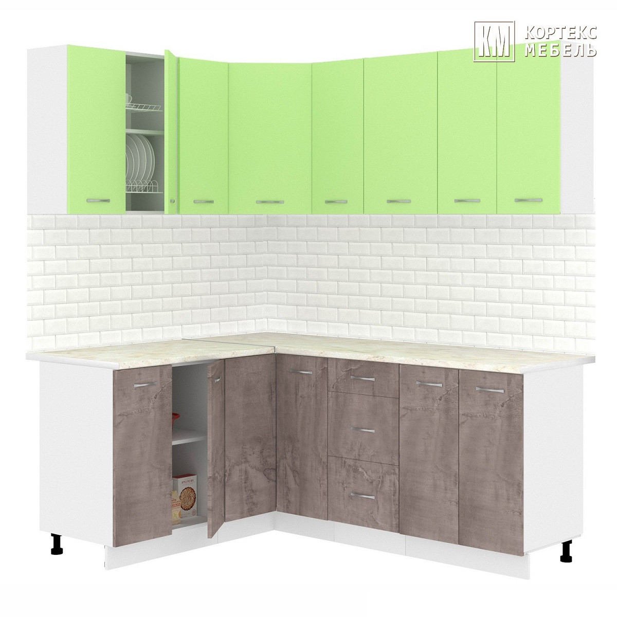 Кухня угловая Лира 1.5x1.9 м Зеленый - Оникс