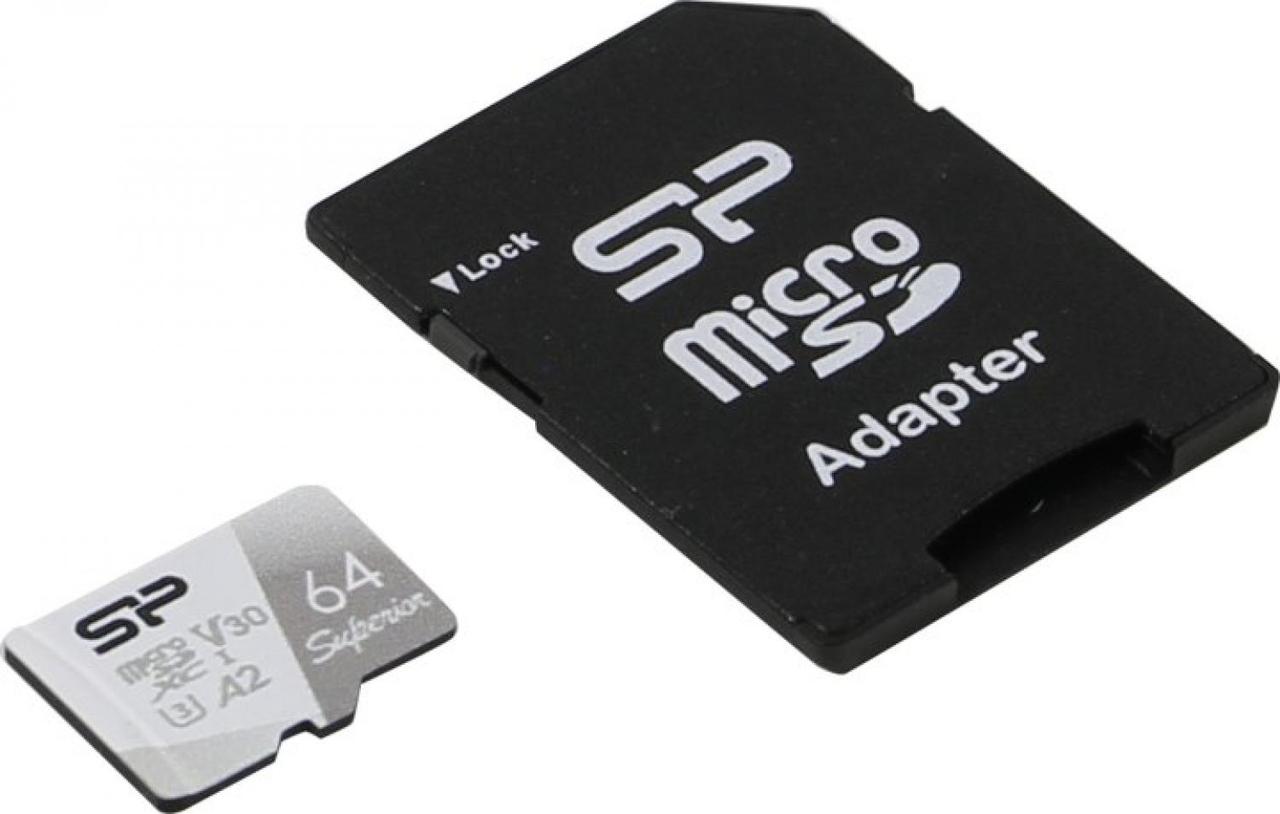Карта памяти Silicon Power SP064GBSTXDA2V20SP microSDXC Memory Card 64Gb UHS-I U3 V30 A2 + microSD-- SD - фото 1 - id-p204487699