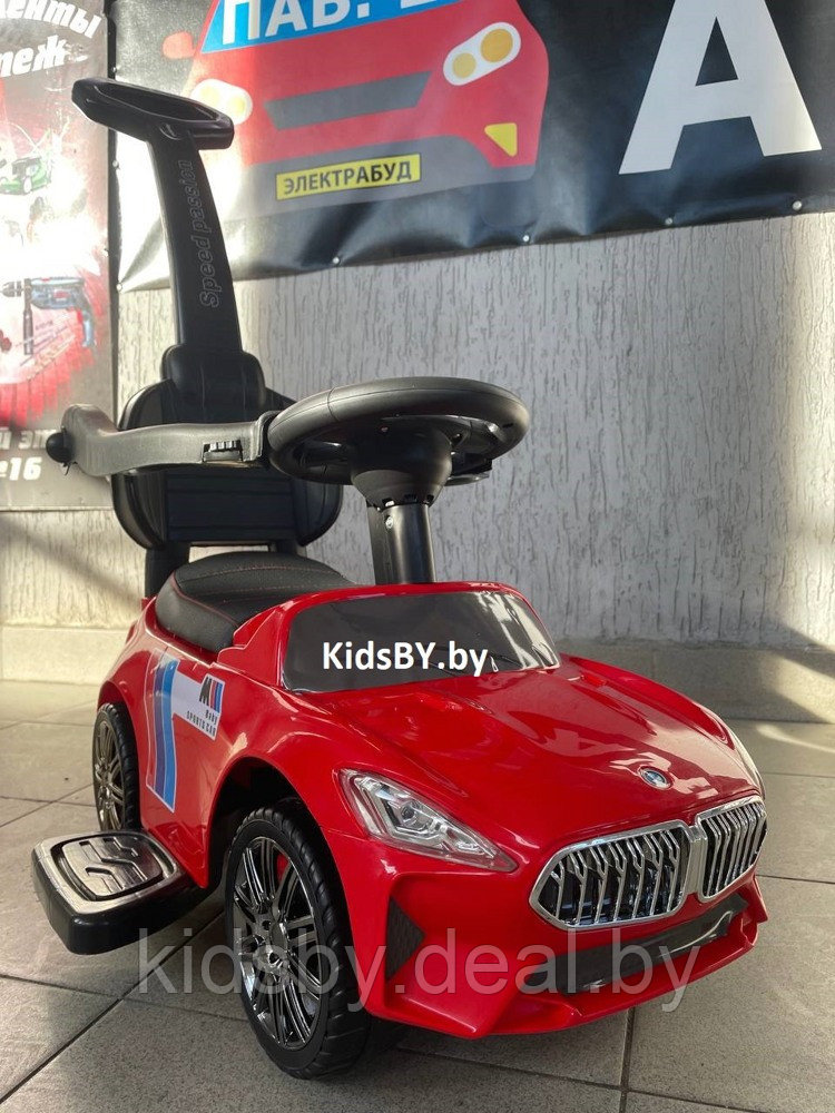 Детский толокар RiverToys L003LL-B (красный) BMW с ручкой управления