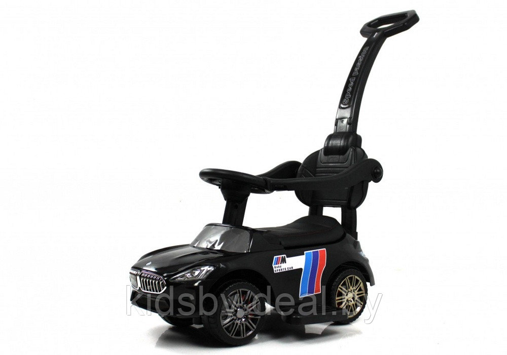 Детский толокар RiverToys L003LL-B (черный) BMW с ручкой управления