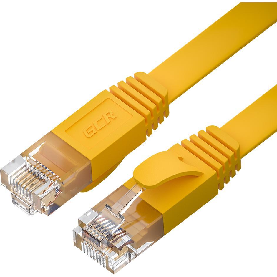 GCR Патч-корд PROF плоский прямой 5.0m, UTP медь кат.6, желтый, 30 AWG, ethernet high speed 10 Гбит/с, RJ45, - фото 1 - id-p219250249