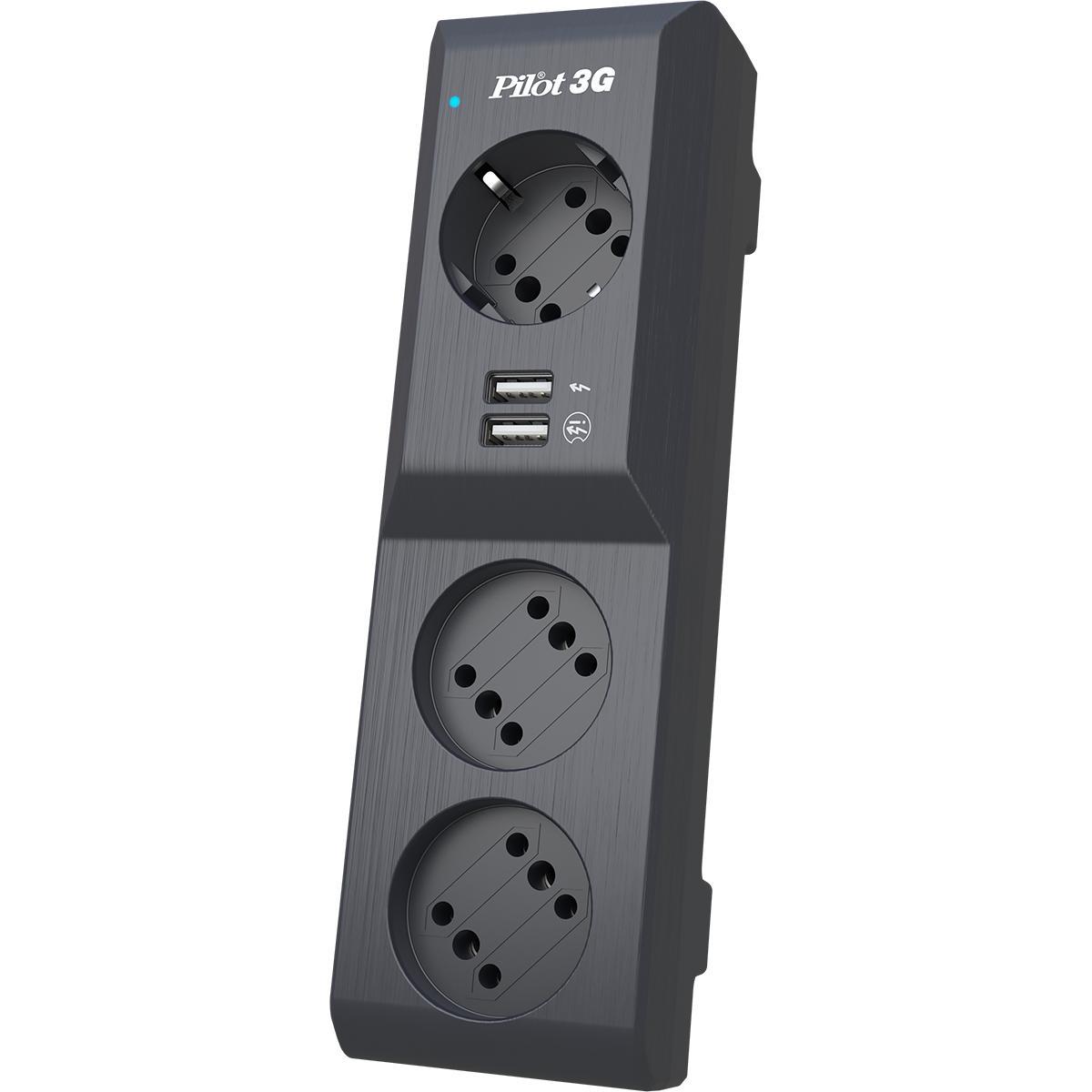 Сетевой фильтр ZIS. Surge protector Pilot 3G 3xGP euro outlets, 10А/2.2кВа, 2xUSB, 7m, grafit - фото 1 - id-p212703968