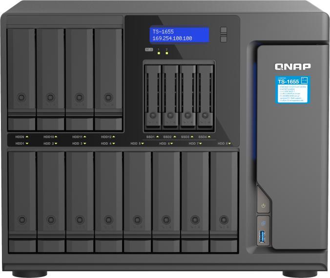 Сетевое хранилище без дисков SMB QNAP TS-1655-8G NAS 16-Bay (12x 3.5"/2.5" HDD/SSD bays + 4x 2.5" SSD bays +