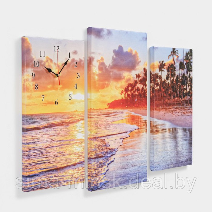 Часы настенные, модульные, серия: Море, "Пальмы на закате", 60х80 см - фото 2 - id-p219253952