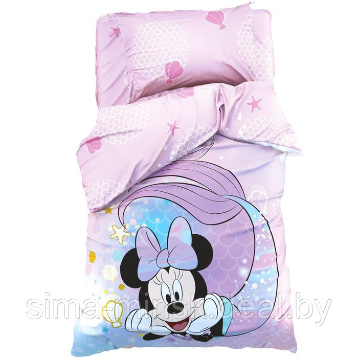 Постельное бельё 1,5 сп "Minnie Mermaid", Минни Маус, 143*215 см, 150*214 см, 50*70 см -1 шт, поплин - фото 1 - id-p219254296