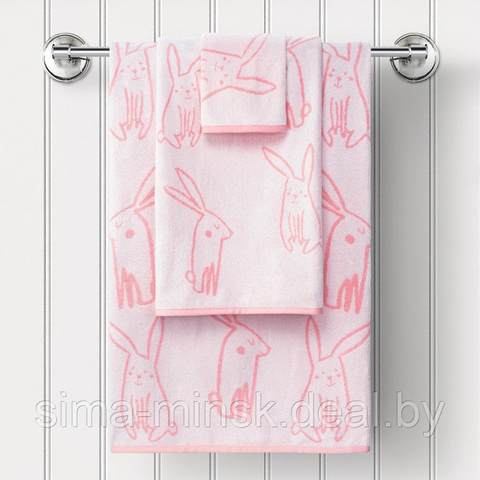 Полотенце махровое Fluffy размер 70х130 см, pink, зайчики, розовый - фото 1 - id-p219254348