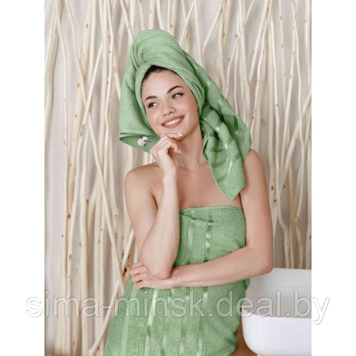 Набор полотенец махровых Spring green, размер 30х50 см, 50х90 см, 70х140 см, зеленый - фото 1 - id-p219254360