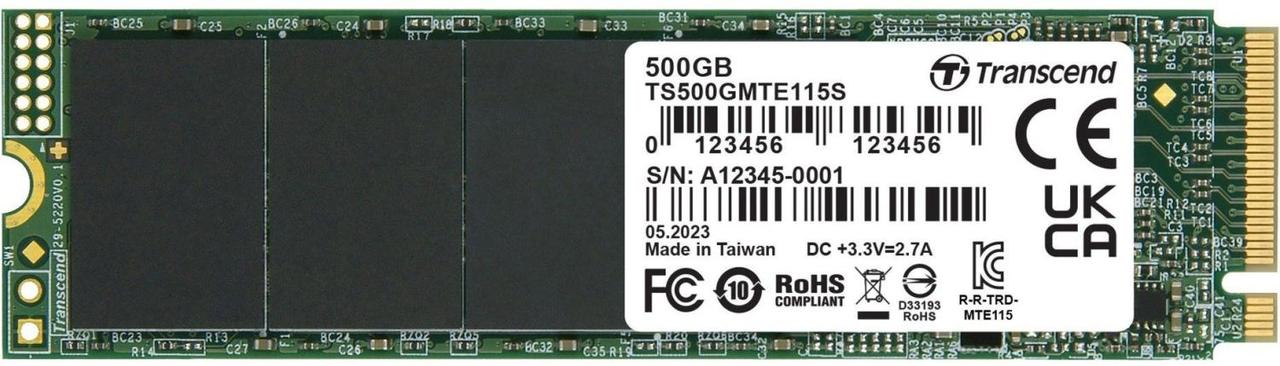 Накопитель SSD Transcend PCI-E 3.0 x4 500Gb TS500GMTE115S 115S M.2 2280 0.2 DWPD - фото 1 - id-p218806991