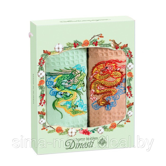 Набор вафельных полотенец «Японские драконы», размер 33х60 см, 2 шт - фото 2 - id-p219254399