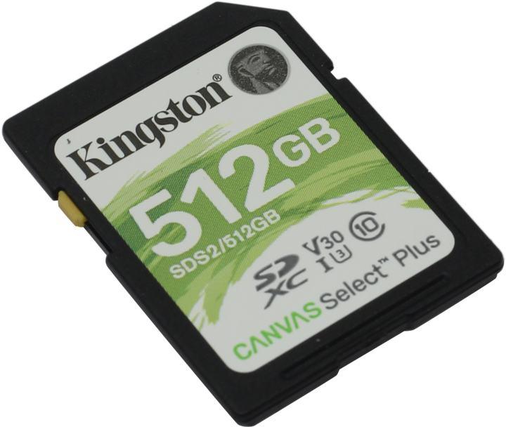 Карта Памяти 512Gb Kingston Canvas Select Plus SDXC UHS-I U3 V30 (100/85 Mb/s) - фото 1 - id-p203910095