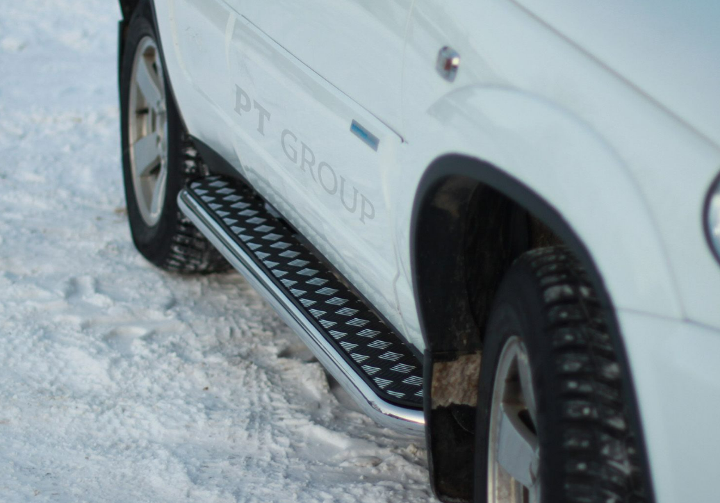 Защита порогов нержавейка с алюминиевой площадкой (НПС) Chevrolet NIVA 2009-2020 - фото 1 - id-p106430790