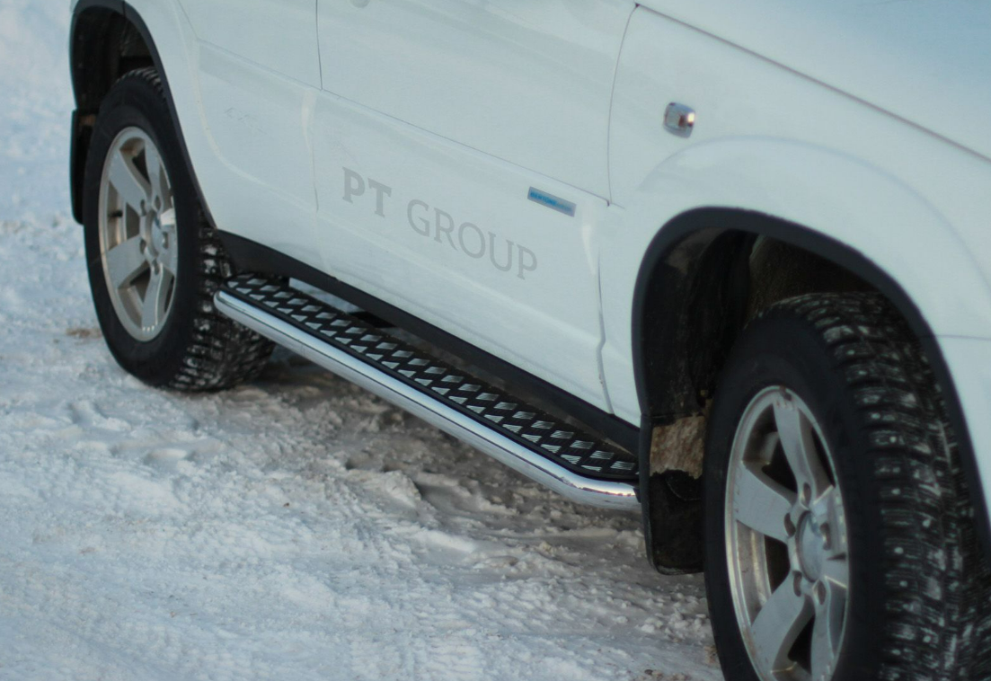 Защита порогов нержавейка с алюминиевой площадкой (НПС) Chevrolet NIVA 2009-2020 - фото 4 - id-p106430790