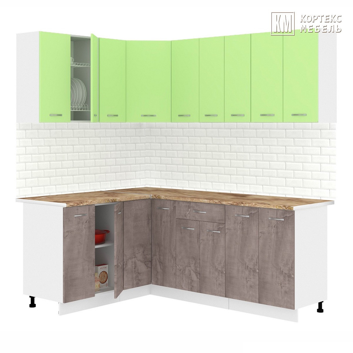 Кухня угловая Лира 1.5x2.0 м Зеленый - Оникс