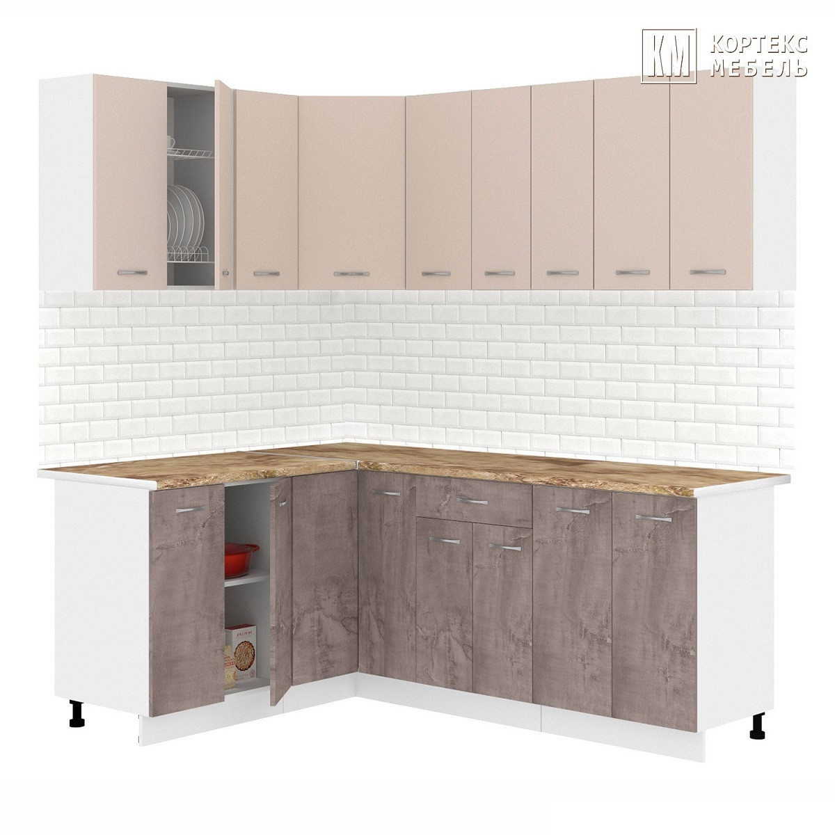 Кухня угловая Лира 1.5x2.0 м Капучино - Оникс