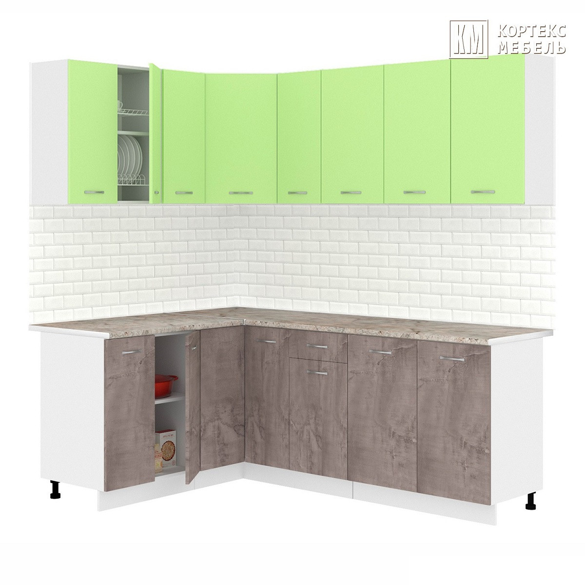 Кухня угловая Лира 1.5x2.1 м Зеленый - Оникс
