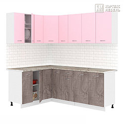 Кухня угловая Лира 1.5x2.1 м Розовый - Оникс