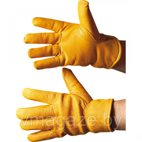 Перчатки рабочие утепленные Восточные тигры G134 натуральная кожа (цвет желтый) - фото 1 - id-p219316234