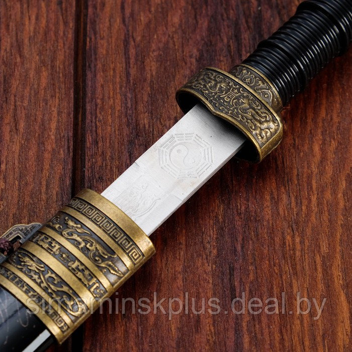 Сувенирный меч, прямой с резьбой по лезвию, ножны пустыня, 3 вставки металл, 40см - фото 2 - id-p219321203