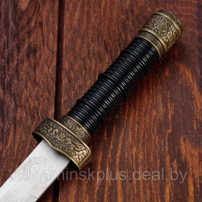 Сувенирный меч, прямой с резьбой по лезвию, ножны пустыня, 3 вставки металл, 40см - фото 6 - id-p219321203