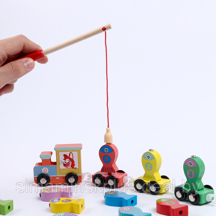 Детская деревянная игрушка 2 в 1 Конструктор + рыбалка "Путешествие" 21.5х4.5х18 см - фото 2 - id-p219321874
