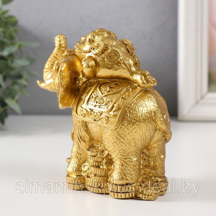 Нэцке золото полистоун "Жаба на слоне с монетами" 12х6,8х11,2 см - фото 3 - id-p219321485