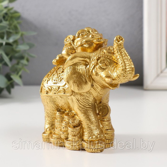 Нэцке золото полистоун "Жаба на слоне с монетами" 12х6,8х11,2 см - фото 6 - id-p219321485