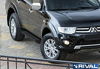 Пороги (подножки) алюминиевые на Mitsubishi Pajero Sport 2008-2013-2016 черные