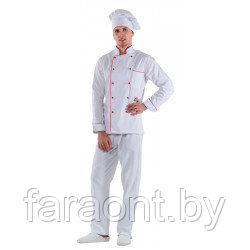Куртка шеф-повара белая мужская с манжетом (отделка красный кант) - фото 1 - id-p219322690