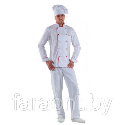 Куртка шеф-повара белая мужская с манжетом (отделка красный кант) - фото 3 - id-p219322690