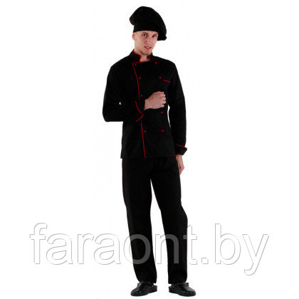 Куртка шеф-повара чёрная мужская с манжетом (отделка красный кант)