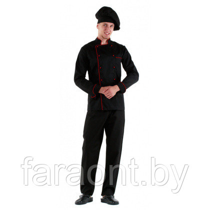 Куртка шеф-повара чёрная мужская с манжетом (отделка красный кант) - фото 2 - id-p219323634