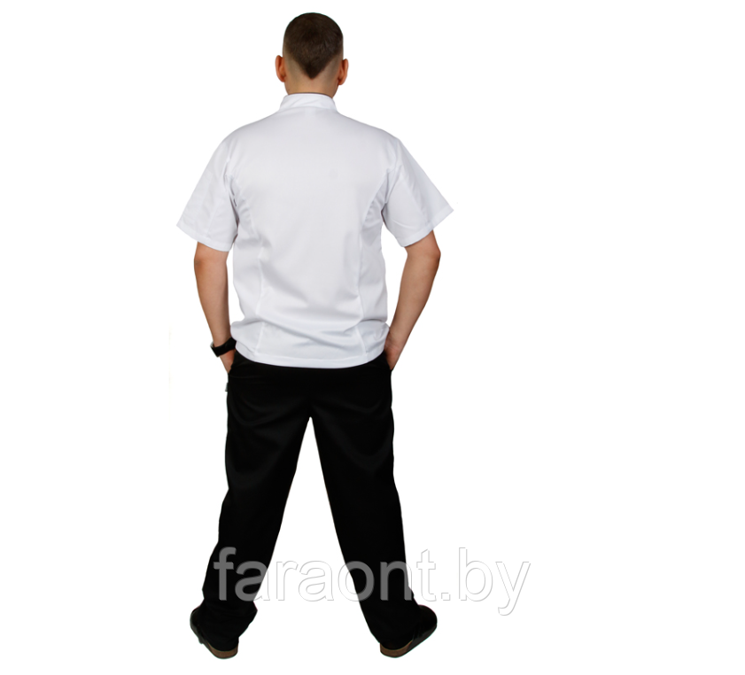 Куртка шеф-повара премиум белая рукав короткий мужская (отделка черный кант) - фото 2 - id-p219329564