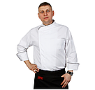 Куртка шеф-повара премиум белая рукав длинный с манжетом мужская (отделка черный кант), фото 3
