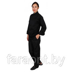 Куртка шеф-повара премиум черная рукав длинный с манжетом женская (отделка черный кант)