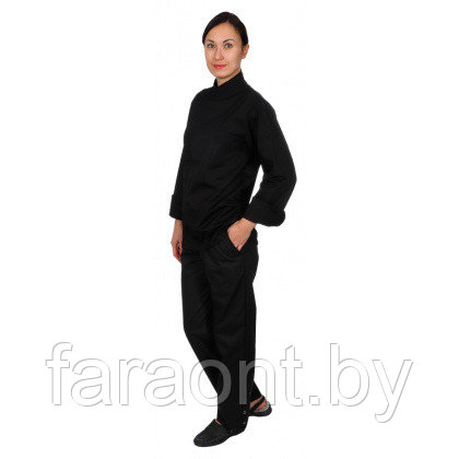 Куртка шеф-повара премиум черная рукав длинный с манжетом женская (отделка черный кант) - фото 1 - id-p219330593