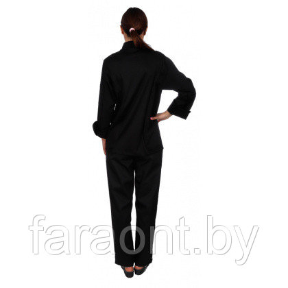 Куртка шеф-повара премиум черная рукав длинный с манжетом женская (отделка черный кант) - фото 2 - id-p219330593