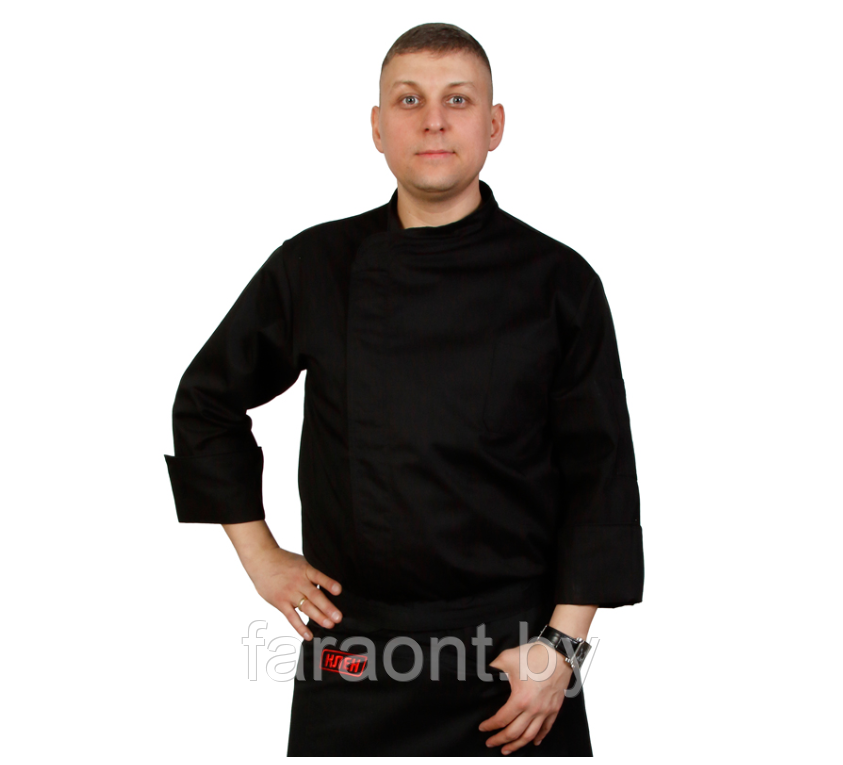 Куртка шеф-повара премиум черная рукав длинный с манжетом мужская (отделка черный кант) - фото 1 - id-p219330888