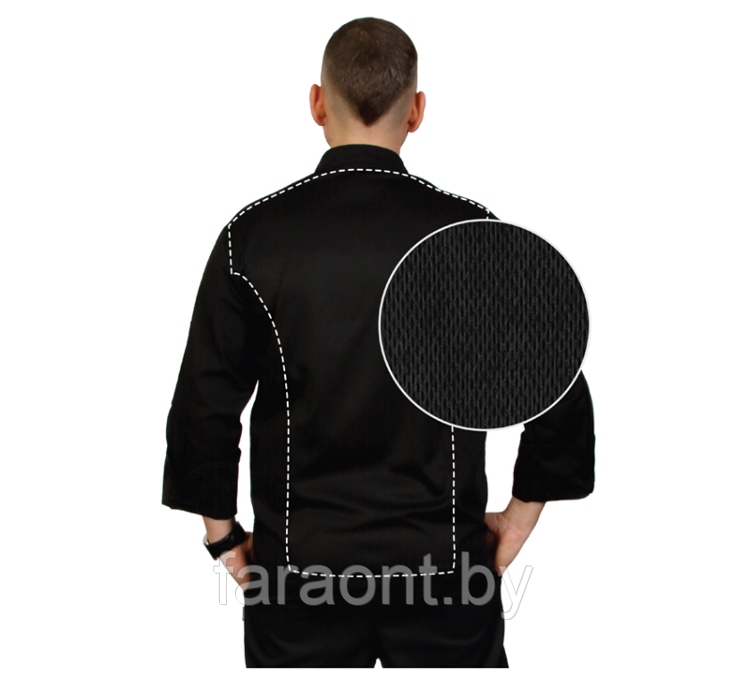 Куртка шеф-повара премиум черная рукав длинный с манжетом мужская (отделка черный кант) - фото 2 - id-p219330888
