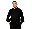 Куртка шеф-повара премиум черная рукав длинный с манжетом мужская (отделка черный кант), фото 3