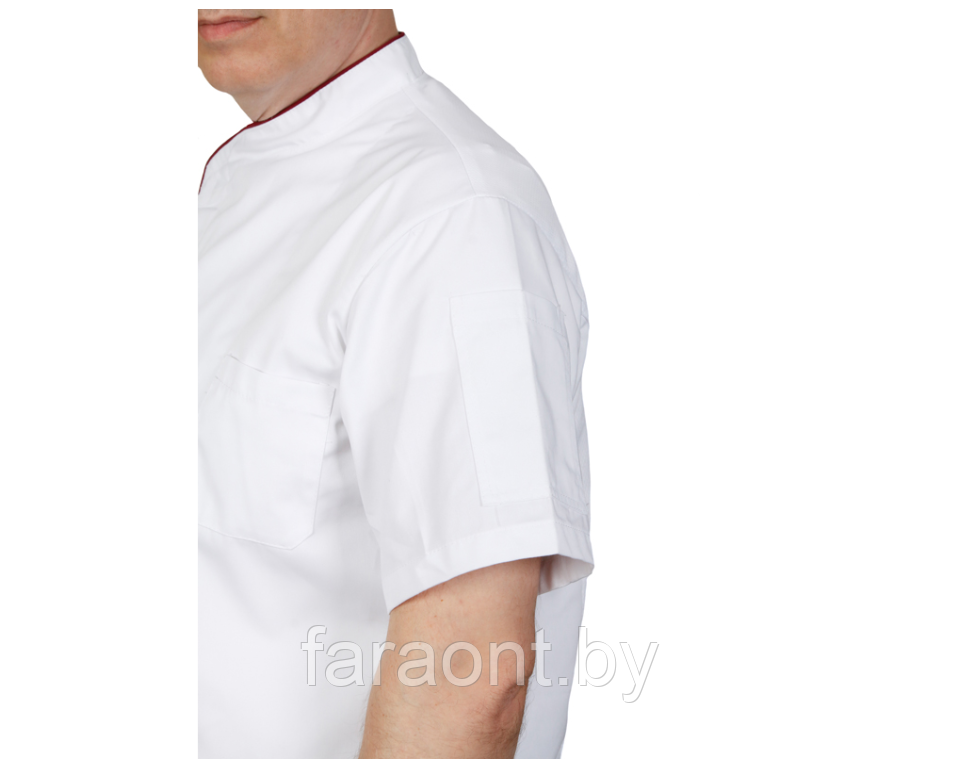 Куртка шеф-повара премиум белая рукав короткий (отделка бордовый кант) мужская. - фото 3 - id-p219331008