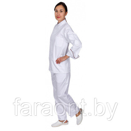 Куртка шеф-повара премиум белая рукав длинный с манжетом женская (отделка боровый кант) - фото 2 - id-p219331433