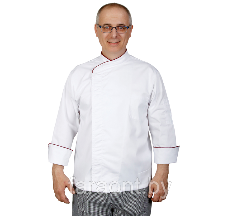 Куртка шеф-повара премиум белая рукав длинный с манжетом мужская (отделка боровый кант)