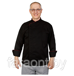 Куртка шеф-повара премиум черная рукав длинный с манжетом мужская (отделка боровый кант)