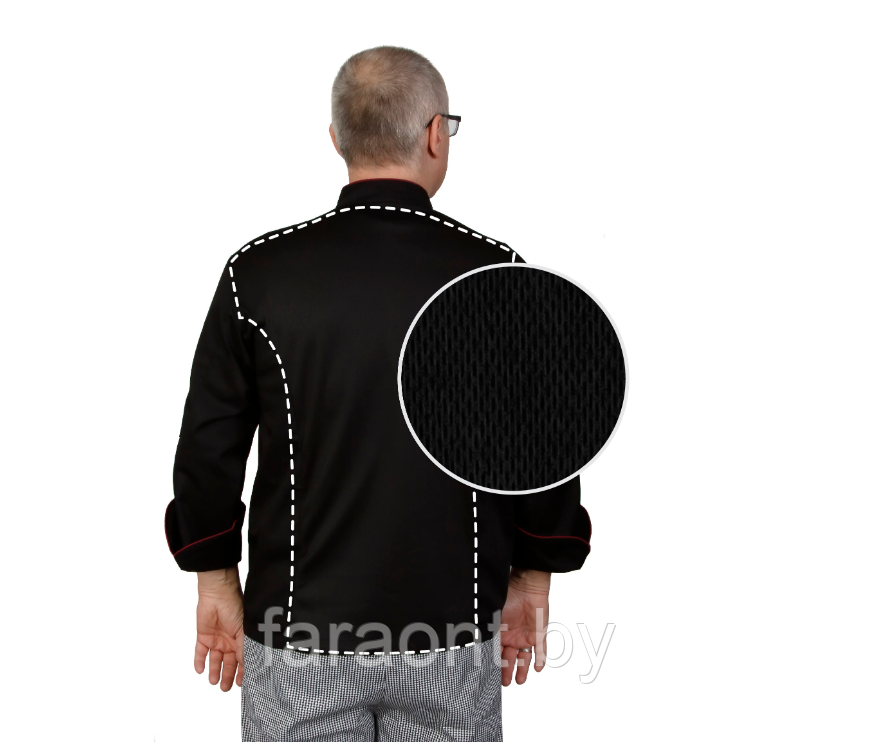 Куртка шеф-повара премиум черная рукав длинный с манжетом мужская (отделка боровый кант) - фото 2 - id-p219331798