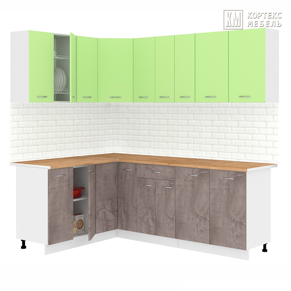 Кухня угловая Лира 1.5x2.2 м Зеленый - Оникс - фото 1 - id-p219333295
