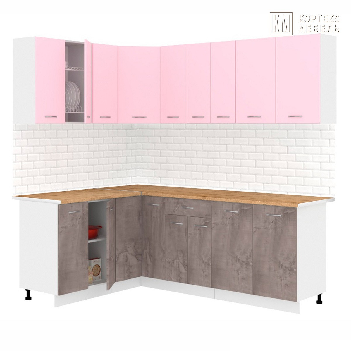 Кухня угловая Лира 1.5x2.2 м Розовый - Оникс